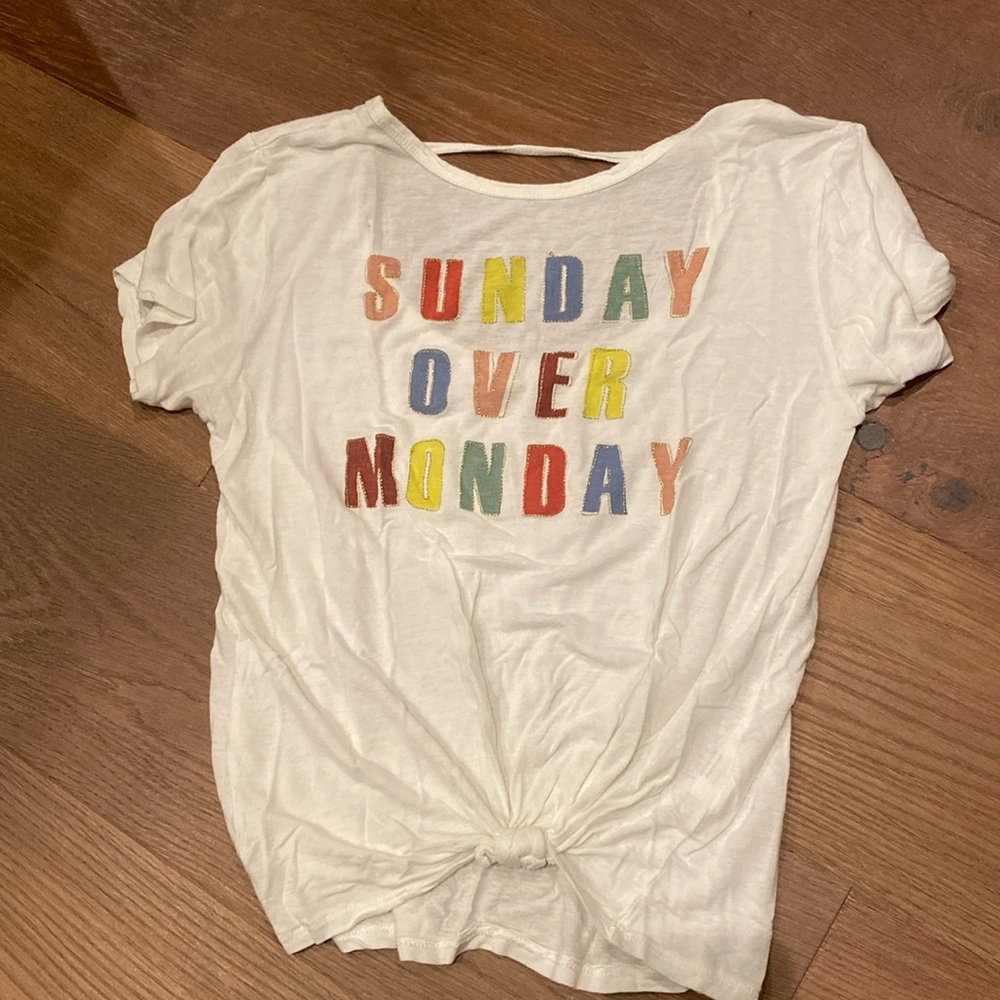 Sunday over monday women’s open back t shirt with tie front